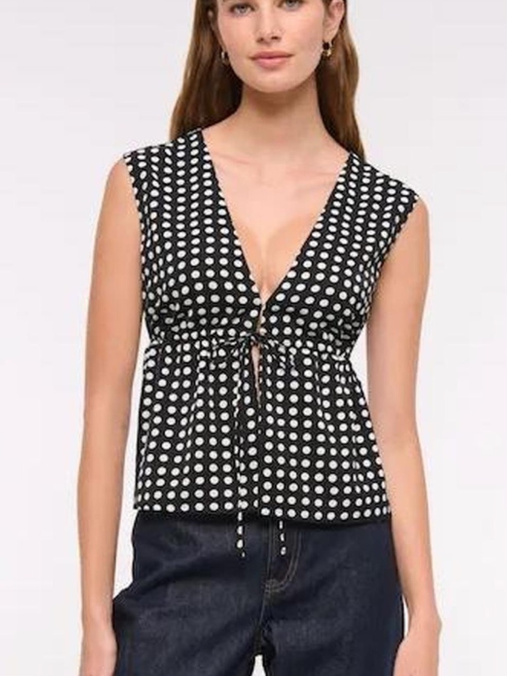 Abercrombie & Fitch Black and White Polka Dot Tie-Front Camisole